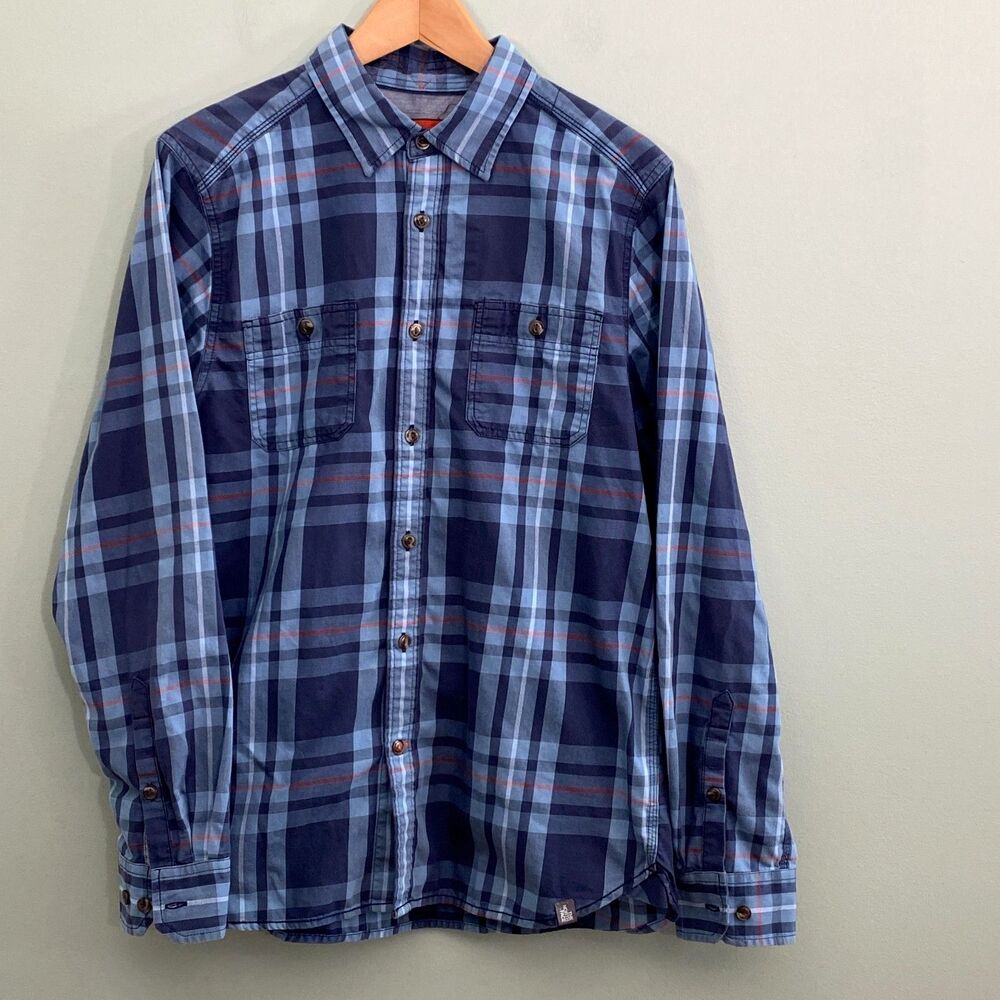 The North Face Button Up Shirt Mens Medium Blue Plaid Long Sleeve Cotton Blend